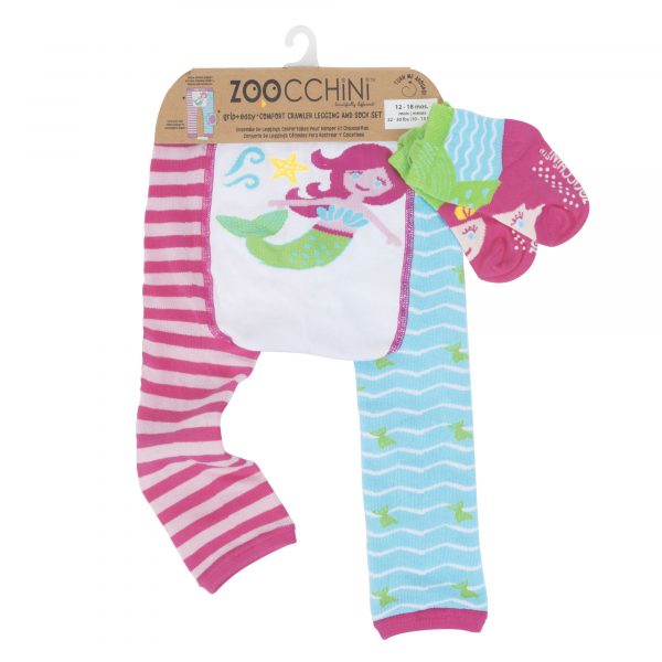 Zoocchini  Σετ Ρούχων για Μπουσούλισμα Grip+Easy Crawler Pants &amp; Socks Set "Γοργόνα"   ZOO12505