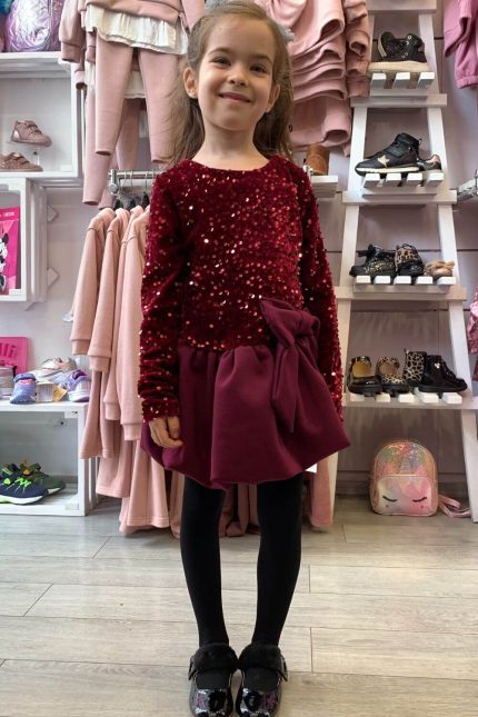 Mery Φόρεμα με παγιέτες μπορντό