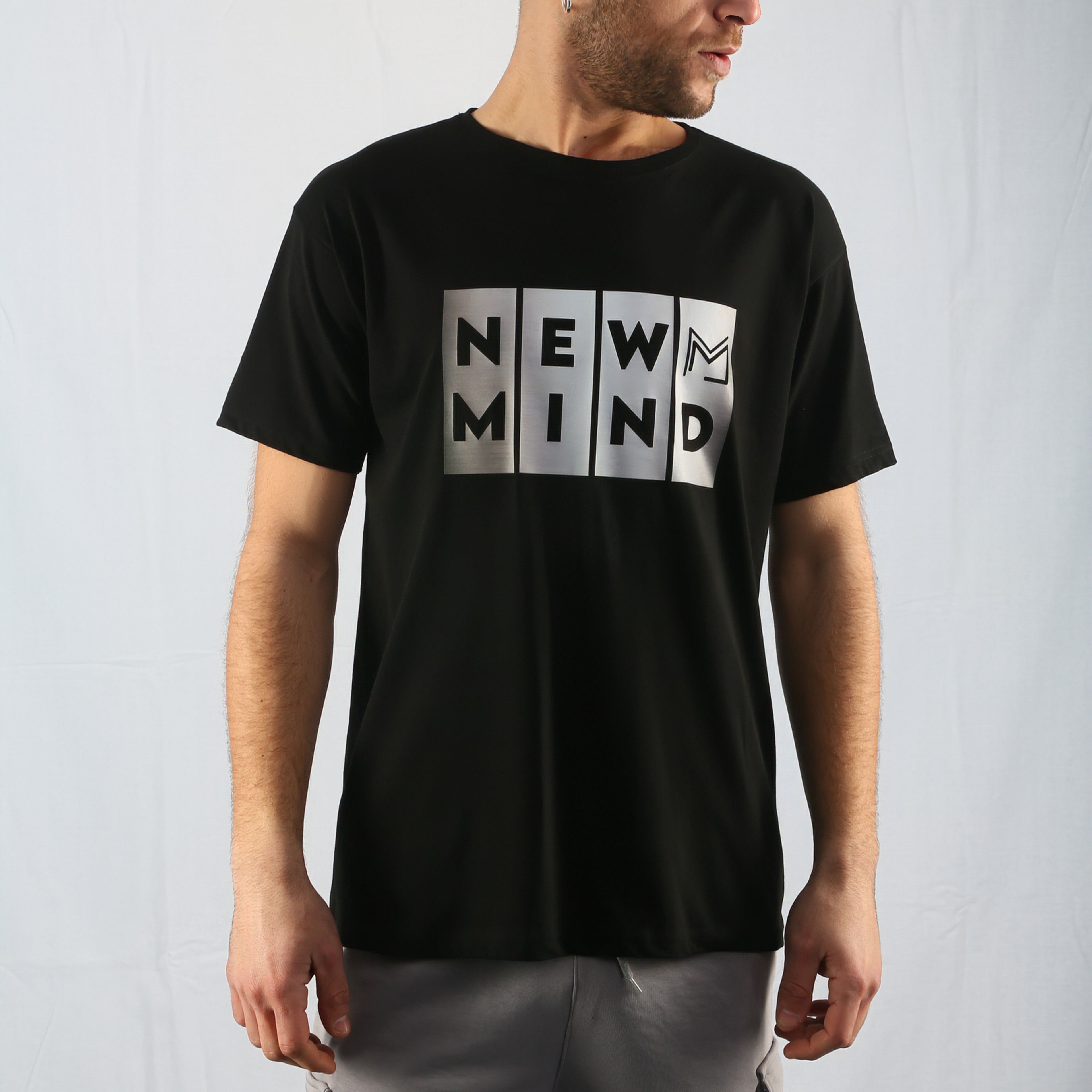 Ανδρικό T-shirt με στάμπα – Μαύρο & Άσπρο, 100% Βαμβάκι