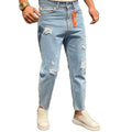 Ανδρικό Jeans Παντελόνι Ελαστικό Ανοιχτό Μπλε με Σχισίματα 100% Βαμβάκι | OS559729