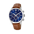 Festina F20542/3 ανδρικό ρολόι χρονογράφος με δερμάτινο λουράκι σε καφέ – ταμπά χρώμα και μπλε καντράν