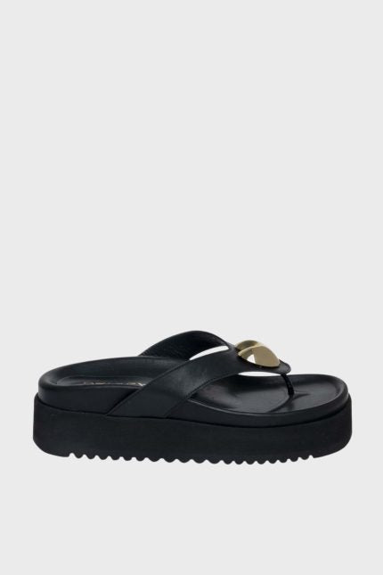 Sante D2D Παντόφλα Flatform Καρδιά Μαύρο