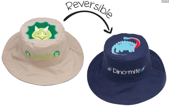 FlapJackKids Καπέλο Διπλής Όψης UPF 50+ – Δεινόσαυρος (Cotton)