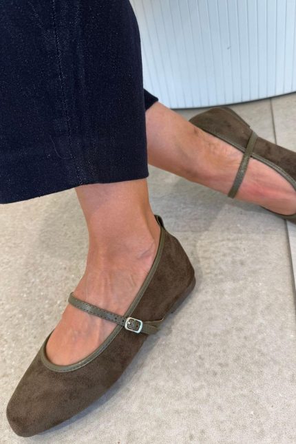 Μπαλαρίνα Thea Suede Χακί