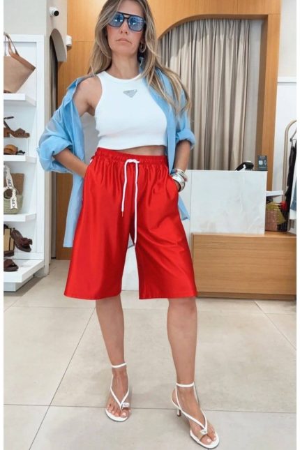 Βερμούδα Madison Luxe Κόκκινη με Ρίγες