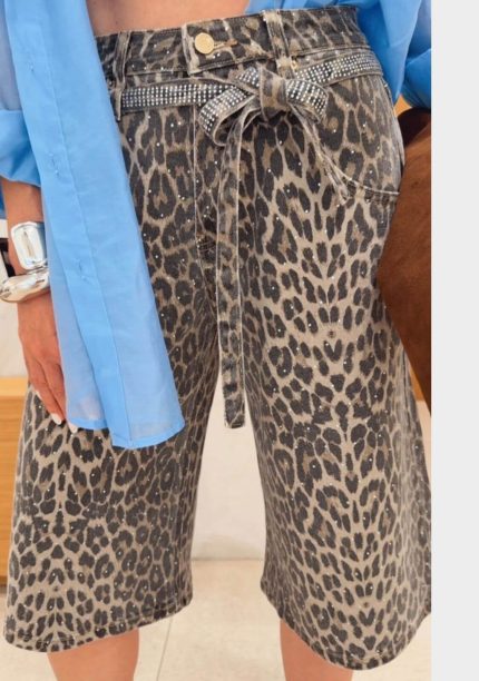 Βερμούδα Monaco Strass Leopard Denim