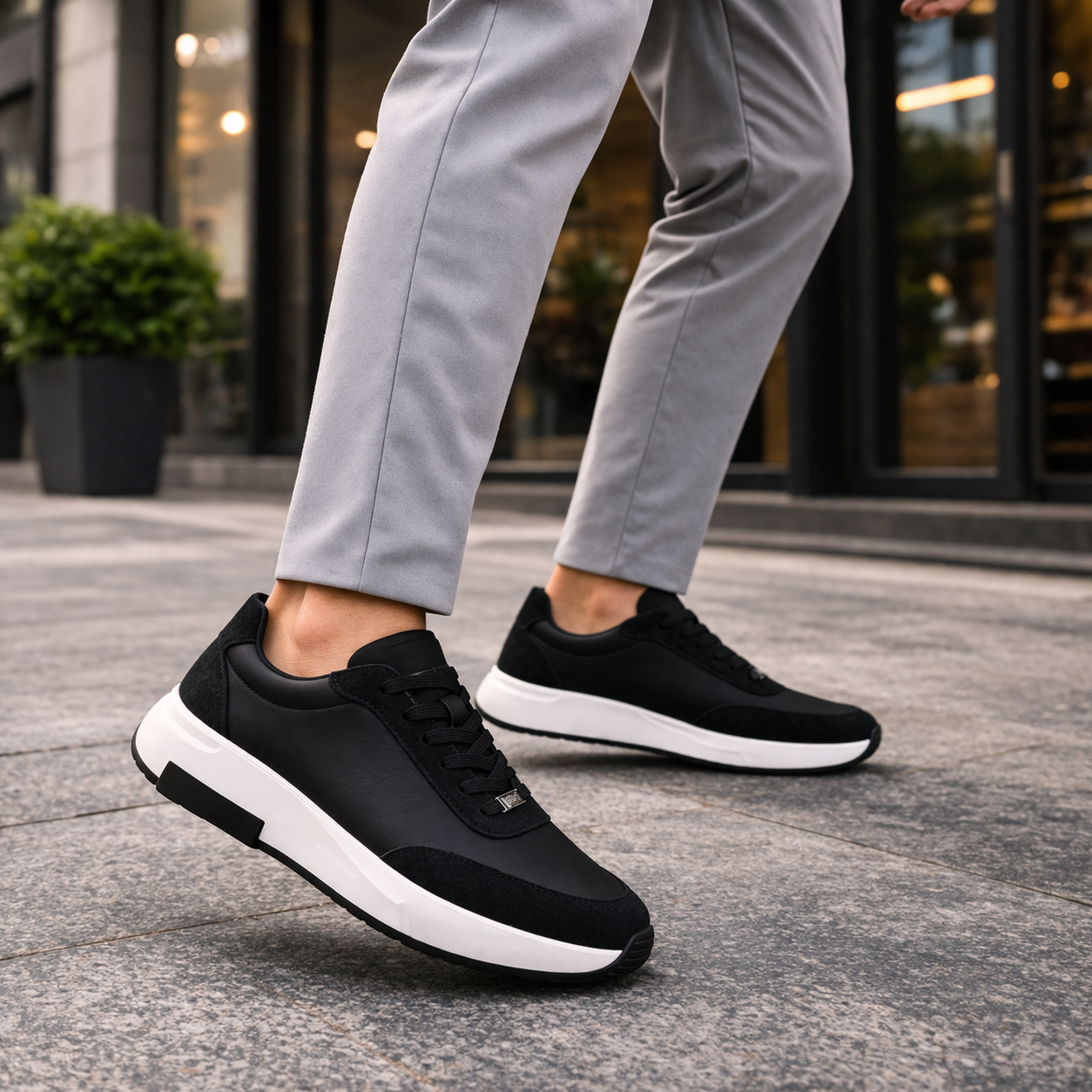 Ανδρικά παπούτσια  Sneakers Minimal σε Μαύρο & Μπλε με Λευκή Σόλα