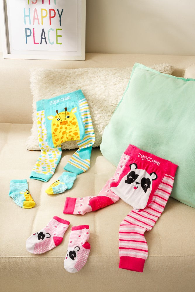Zoocchini  Σετ Ρούχων για Μπουσούλισμα Grip+Easy Crawler Pants &amp; Socks Set  "Panda" ZOO12518