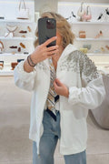 Ζακέτα Hoodie Nova Strass Λευκό