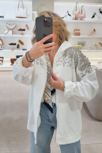 Ζακέτα Hoodie Nova Strass Λευκό