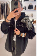 Ζακέτα Hoodie Nova Strass Μαύρο