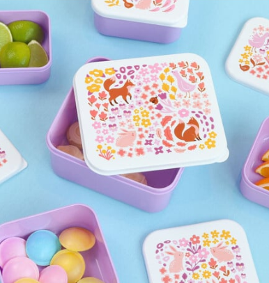 A little lovely company: Σετ 4 δοχεία φαγητού Lunch &amp; Snack Box -Flower garden SBSEFG83