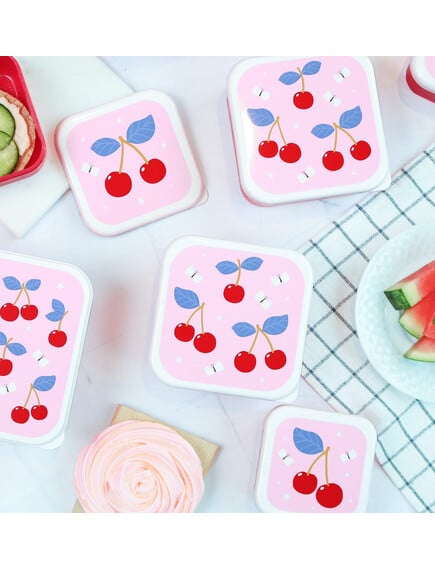 A little lovely company: Σετ 4 δοχεία φαγητού Lunch &amp; Snack Box -Cherries SBSECH82
