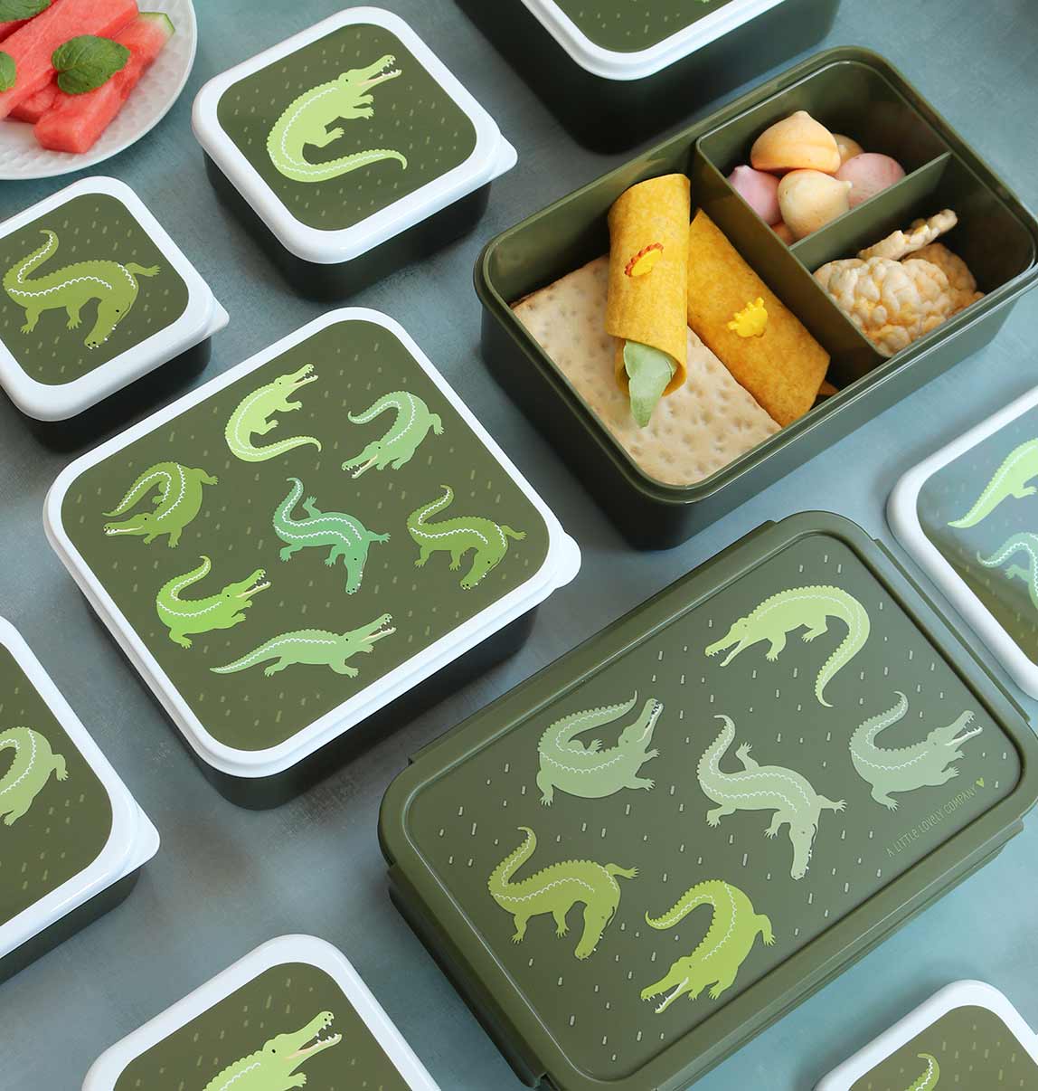 A little lovely company Σετ 4 δοχεία φαγητού Lunch &amp; Snack Box Crocodiles SBSEVR59