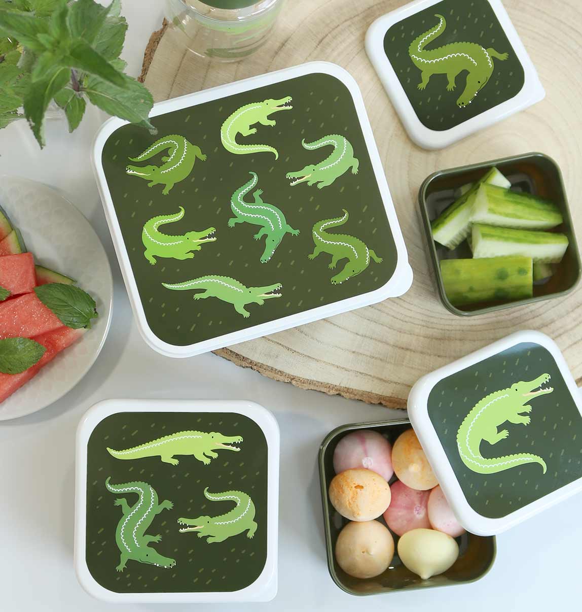 A little lovely company Σετ 4 δοχεία φαγητού Lunch &amp; Snack Box Crocodiles SBSEVR59