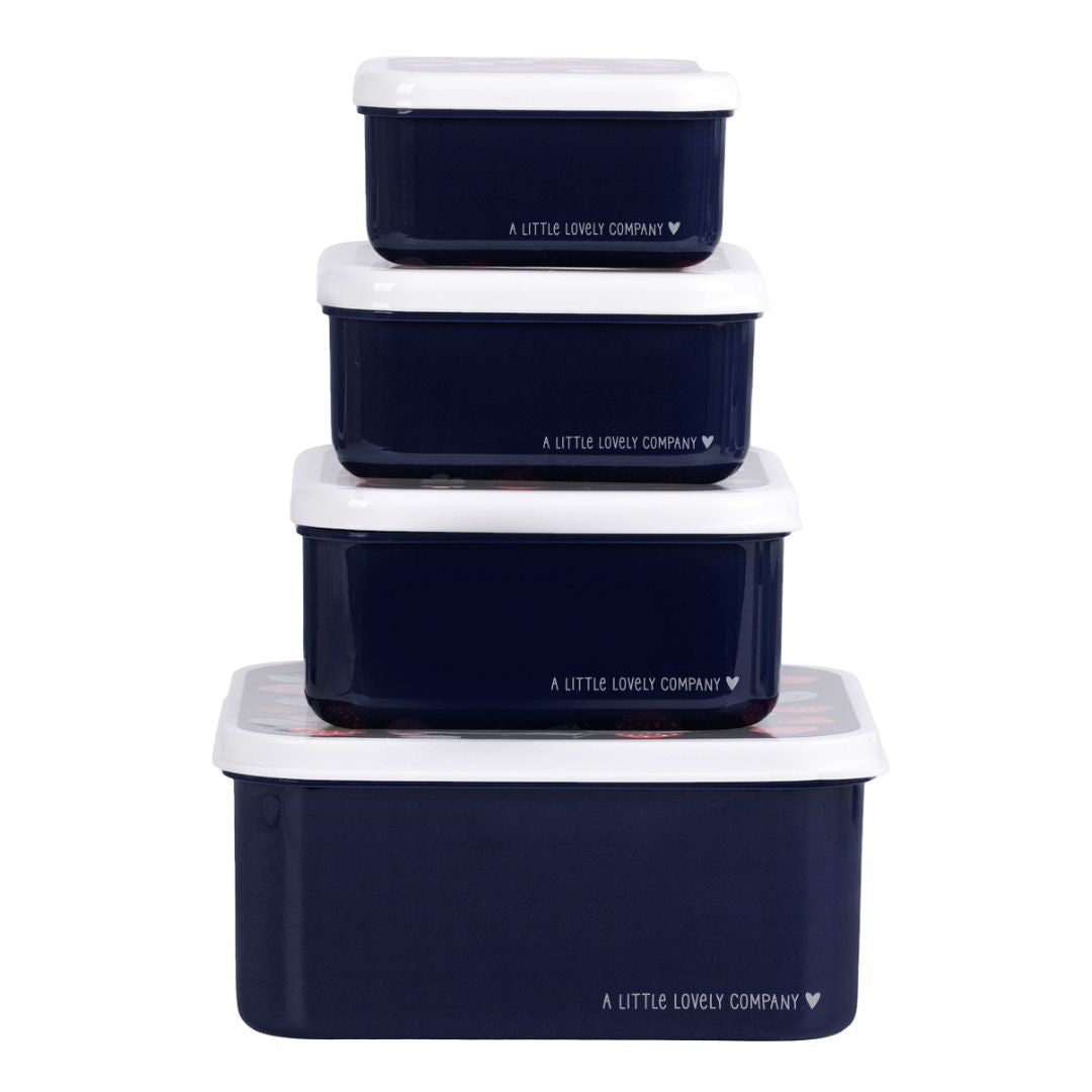 A little lovely company Σετ 4 δοχεία φαγητού Lunch &amp; Snack Box "Strawberries" SBSEST60