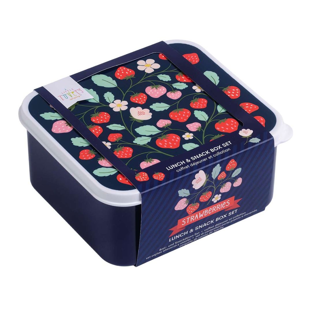 A little lovely company Σετ 4 δοχεία φαγητού Lunch &amp; Snack Box "Strawberries" SBSEST60