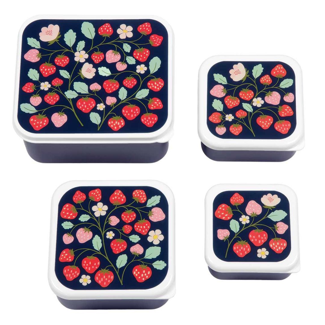 A little lovely company Σετ 4 δοχεία φαγητού Lunch &amp; Snack Box "Strawberries" SBSEST60