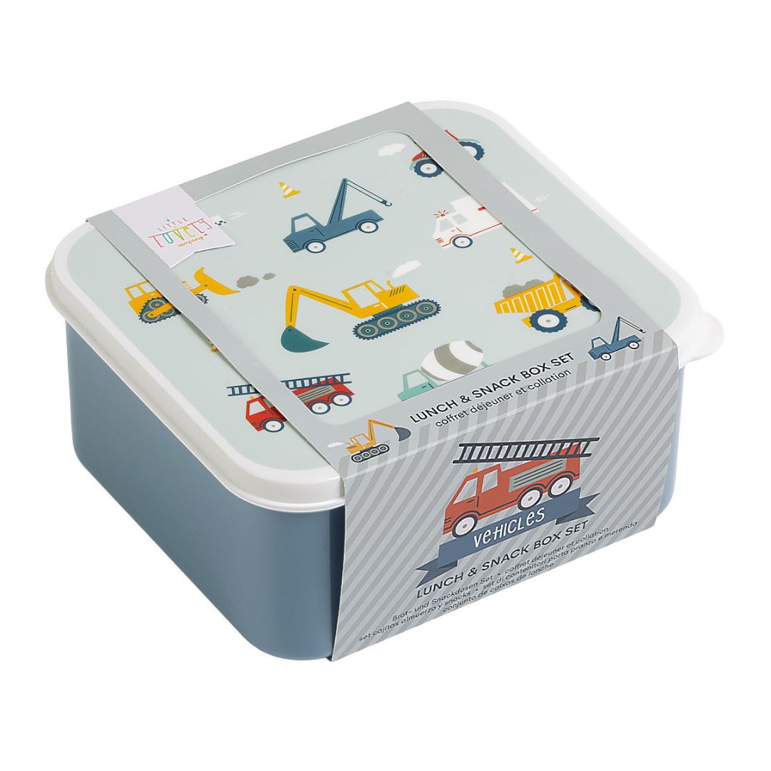 A little lovely company Σετ 4 δοχεία φαγητού Lunch &amp; Snack Box "Vehicles" SBSEVE58