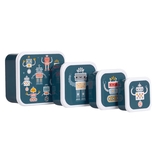 A little lovely company: Σετ 4 δοχεία φαγητού Lunch &amp; Snack Box -Robots SBSERO86