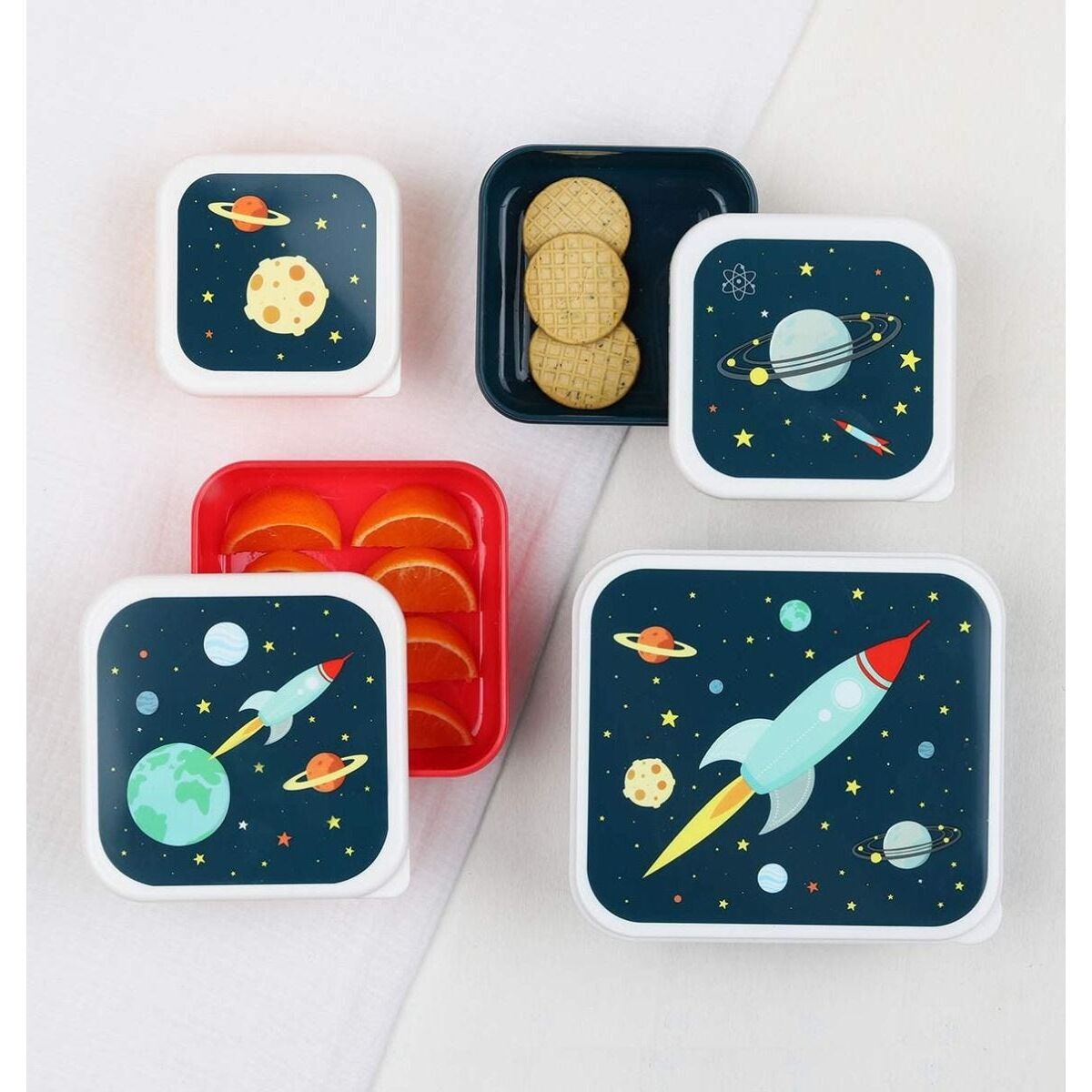 A little lovely company Σετ 4 δοχεία φαγητού Lunch &amp; Snack Box Space SBSESP21