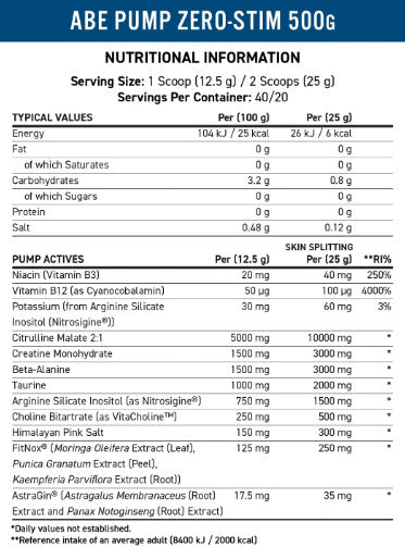 Applied Nutrition ABE Pump Zero Stim Pre-Workout 500g