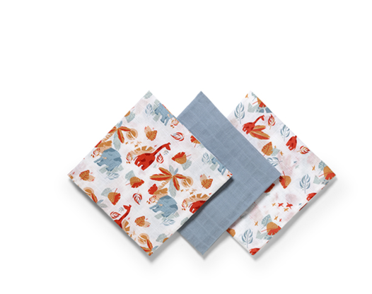 BabyOno Βαμβακερές πάνες αγκαλιάς - μουσελίνες 70x70 cm blue/grey (Σετ 3 τμχ) BN348/07