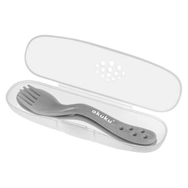Akuku Σετ κουτάλι και πιρούνι σε θήκη γκρι  A0073