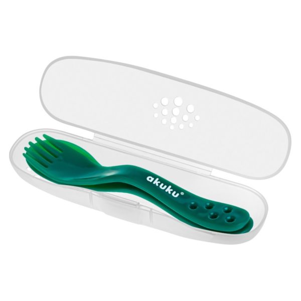 Akuku Σετ κουτάλι και πιρούνι σε θήκη πράσινο A0074