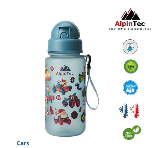 AlpinTec Παγούρι Kids 400Ml  -Με καλαμάκι Glow blue Cars C-400-GBCAR