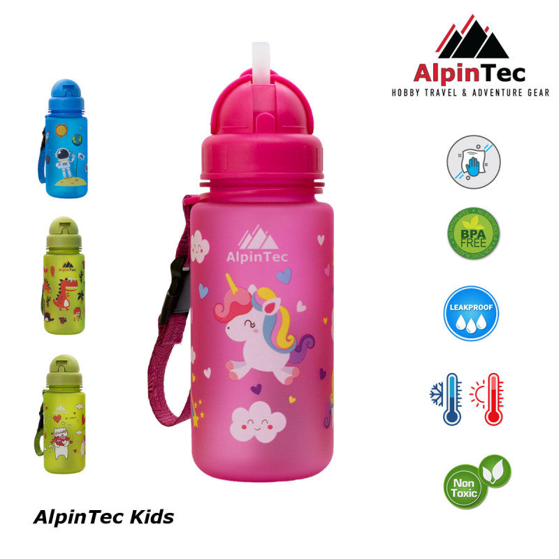 AlpinTec Παγούρι Kids 400Ml Μονόκερος Με Καλαμάκι (ροζ )C-400PK-UN