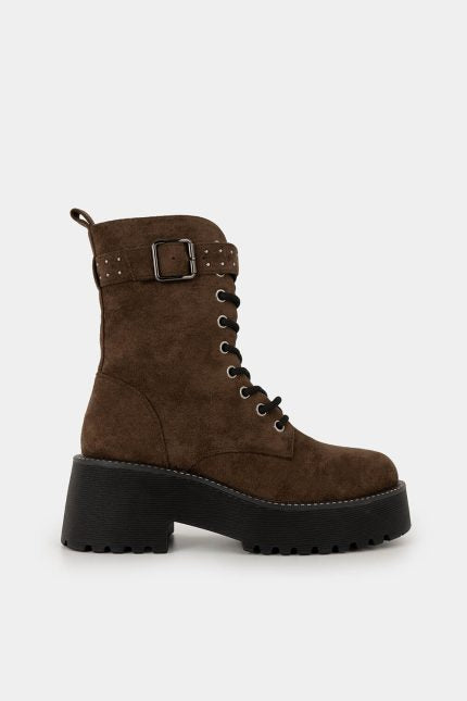 Αρβυλάκια Kendra καφέ suede chunky με αγκράφα