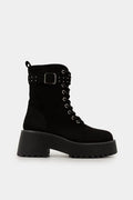 Αρβυλάκια Kendra μαύρο suede chunky με αγκράφα