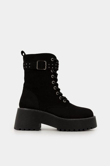 Αρβυλάκια Kendra μαύρο suede chunky με αγκράφα