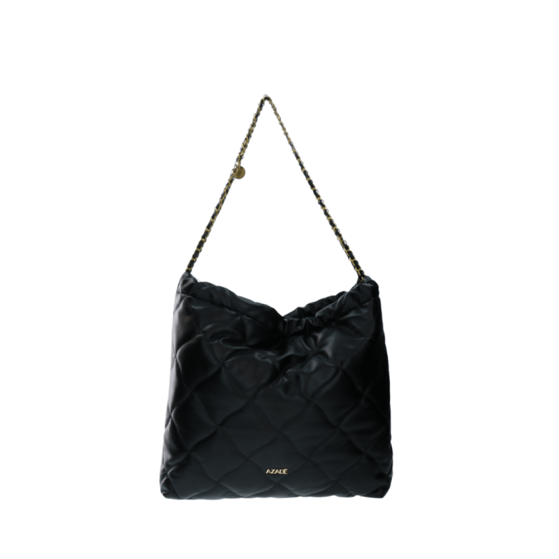 Καπιτονέ Puffy Τσάντα Ώμου Μαύρη με Αλυσίδα (Shopper Bag) | Azade