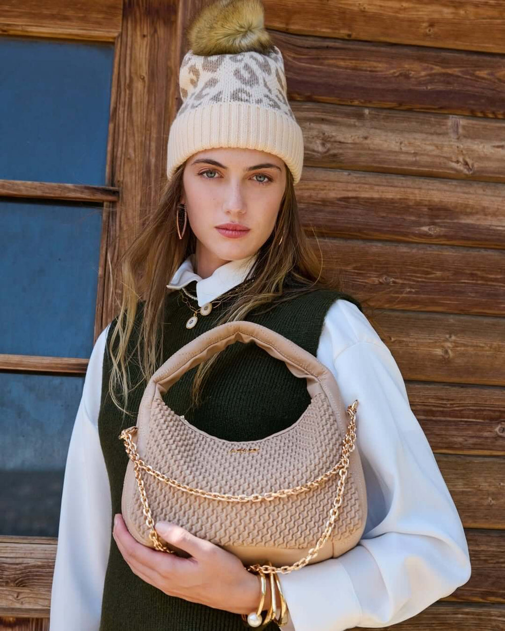 Μπεζ Τσάντα Ώμου &amp; Χιαστί με Αλυσίδα – Shoulder Bag | Azade
