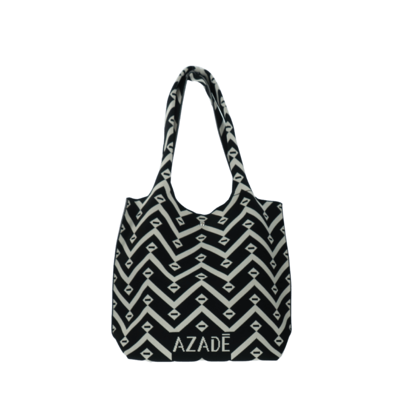 Καθημερινή Υφασμάτινη Shopper Bag Ώμου με Ασπρόμαυρο Γεωμετρικό Σχέδιο | Azade