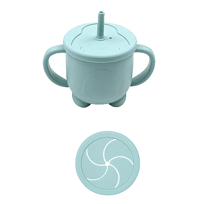 Baby Donkey Παιδικό Κύπελο σιλικόνης με καλαμάκι (160ml) και δοχείο σνακ 2 σε 1 γαλάζιο 6+ μηνών SICUSNC05