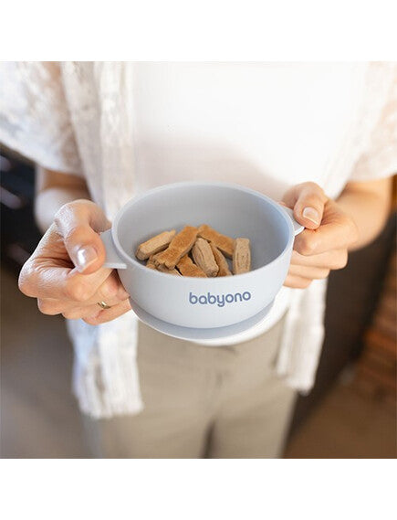 BabyOno: Μπολάκι σιλικόνης με λαβές, καπάκι &amp; βάση με βεντούζα - Μπλε BN1662/01