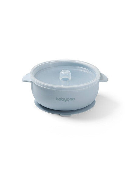 BabyOno: Μπολάκι σιλικόνης με λαβές, καπάκι &amp; βάση με βεντούζα - Μπλε BN1662/01
