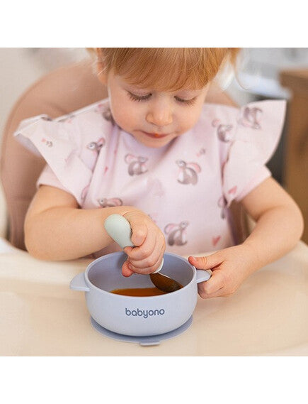 BabyOno: Μπολάκι σιλικόνης με λαβές, καπάκι &amp; βάση με βεντούζα - Μπλε BN1662/01
