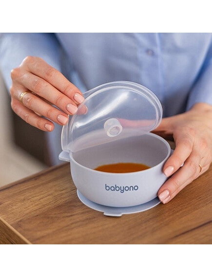 BabyOno: Μπολάκι σιλικόνης με λαβές, καπάκι &amp; βάση με βεντούζα - Μπλε BN1662/01