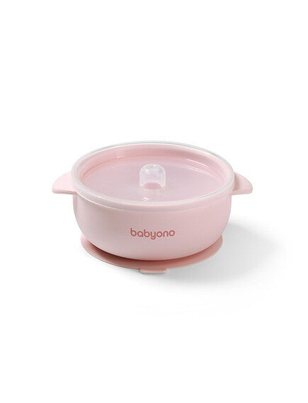 BabyOno: Μπολάκι σιλικόνης με λαβές, καπάκι &amp; βάση με βεντούζα - Ροζ BN1662/02