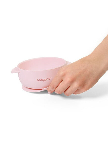 BabyOno: Μπολάκι σιλικόνης με λαβές, καπάκι &amp; βάση με βεντούζα - Ροζ BN1662/02