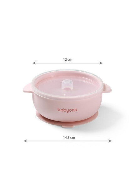 BabyOno: Μπολάκι σιλικόνης με λαβές, καπάκι &amp; βάση με βεντούζα - Ροζ BN1662/02