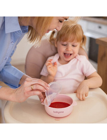 BabyOno: Μπολάκι σιλικόνης με λαβές, καπάκι &amp; βάση με βεντούζα - Ροζ BN1662/02