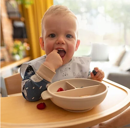 BabyOno: Πιάτο σιλικόνης με 3 θέσεις, καπάκι &amp; βάση με βεντούζα - Μπεζ BN1661/03