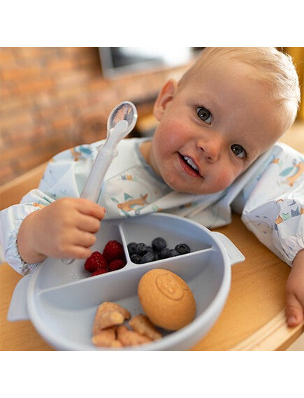 BabyOno: Πιάτο σιλικόνης με 3 θέσεις, καπάκι &amp; βάση με βεντούζα - Μπλε BN1661/01