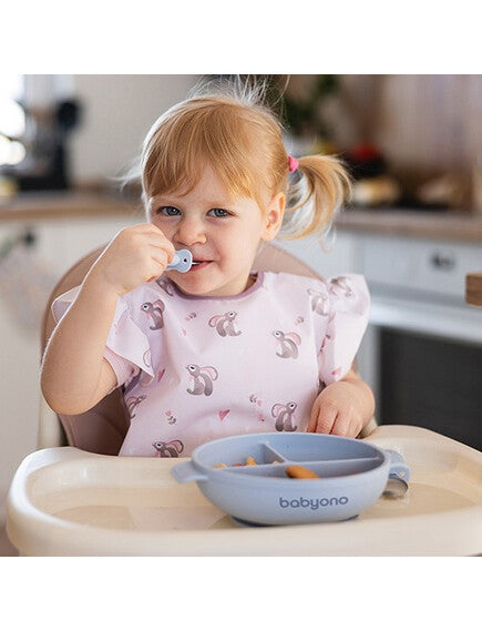 BabyOno: Πιάτο σιλικόνης με 3 θέσεις, καπάκι &amp; βάση με βεντούζα - Μπλε BN1661/01