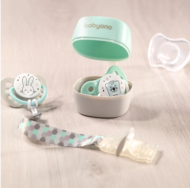 BabyOno: Θήκη πιπίλας - Γκρι και Μέντα BN535/02